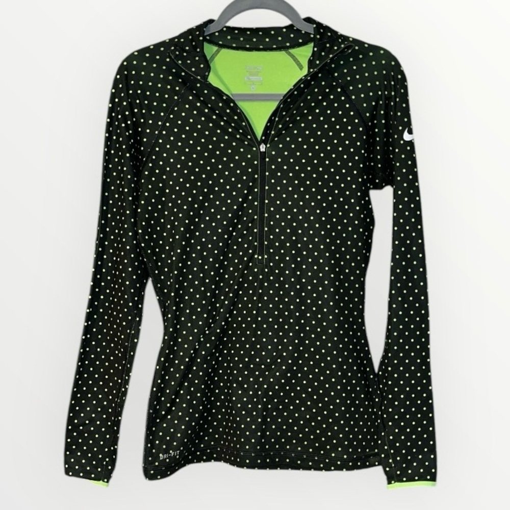 Nike Pro Black With Neon Green Polka Dots Half Zip Long Sleeve Collared Jacket